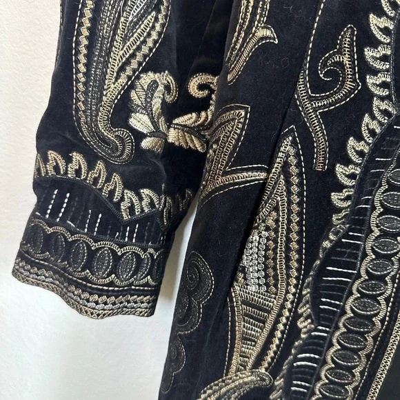 Peter Nygard Coat Size 6 Black Embroidered Long Sleeve Mandarin Collar Marant - Picture 4 of 8